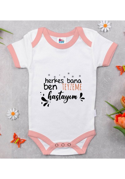 Bk Gift Bk Kids Herkes Bana Ben Teyzeme Hastayım Tasarımlı Pembe Bebek Body Zıbın-1 9-12 Ay Sarı