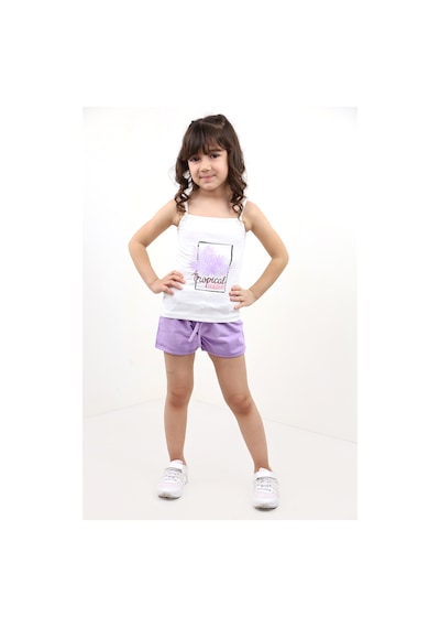 Toontoy Kids Toontoy Kız Bebek Baskılı Şortlu Takım Ekru
