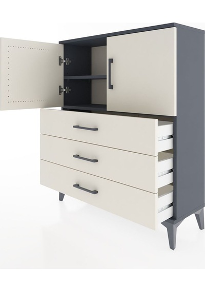 Arges Şifonyer 2 Raflı 3 Çekmeceli 2 Kapaklı 88x30x106 Antrasit-aytaşı Antrasit