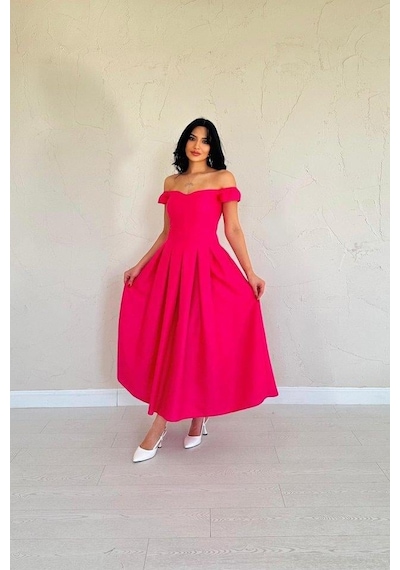 Valensdesign Fuşya Jakarlı Elbise Fuşya