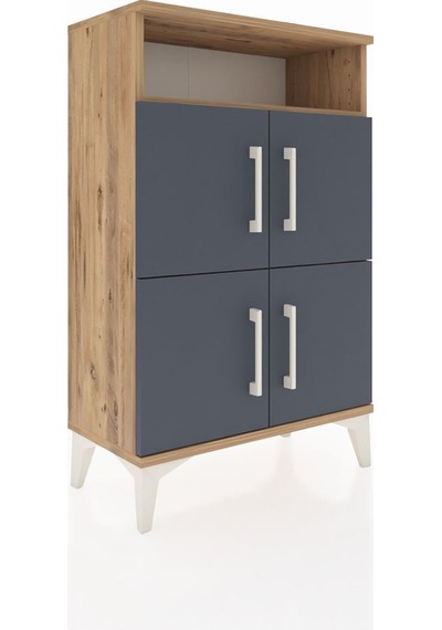Arges Komodin Tek Raflı 4 Kapaklı 60x30x96 Çam-antrasit Atlas Çam