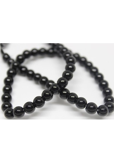 Onix (Oniks) Taşı Parlak Yarım Dizi 6 MM 18 CM Altın