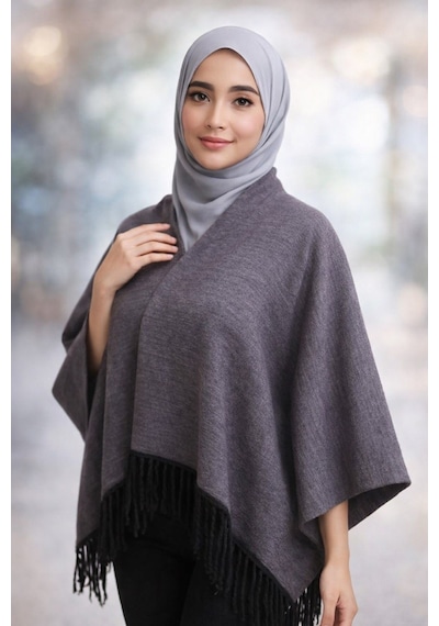 Aldaıyr Kadın Kışlık Çift Taraflı Panço Omuz 140x140 Çok Renkli38