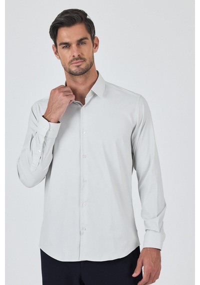 İmza Beyaz Sert Yaka Cepsiz Gabardin Uzun Kol Slim Fit Esnek Gömlek 1004250229 Optik Beyaz