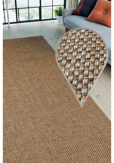 Doğal Jüt Görünümlü Dokuma Kilim Kaymaz Taban, Modern & İskandinav Stil Çok Renkli Çok Renkli