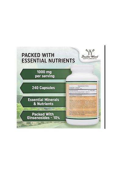 Double Wood Ginseng Korean Red Extract 1000mg 240 Veg Capsu...