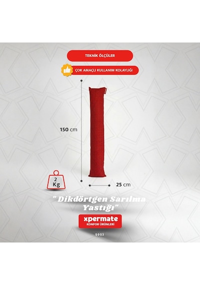 Xpermate Sarılma Yastığı, Bacak Arası Yastığı Dikdörtgen Kırmızı