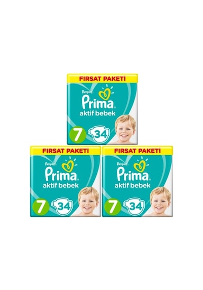 Prima Pampers Aktif Bebek Fırsat Paketi Bebek Bezi 15+ KG 7 Beden 3 x 34 Adet 3'lü