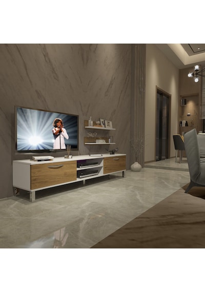 Decoraktiv Eko 4 Mdf Dvd Krom Ayaklı Tv Ünitesi Tv Sehpası - Beyaz Pera Beyaz - Meşe Decoraktiv Eko 4 Mdf Dvd Krom Ayaklı Tv Ünitesi Tv Sehpası - Beyaz Pera Beyaz - Meşe
