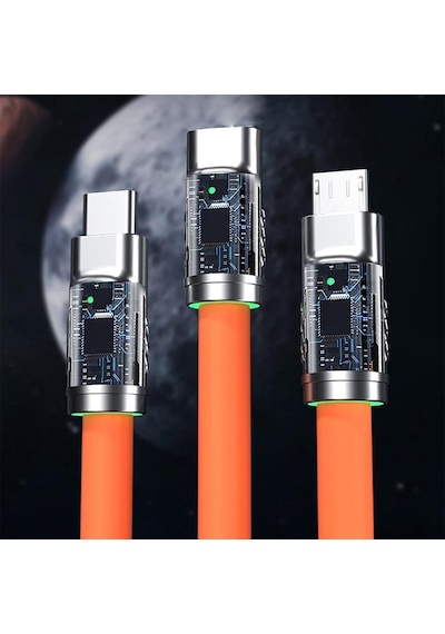 Turuncu 3ın1 6a 120w Usb Tip C Kablo Aydınlatma İçin Usb A'dan Tip-c'ye 8-pin Mikro Usb Kablosu