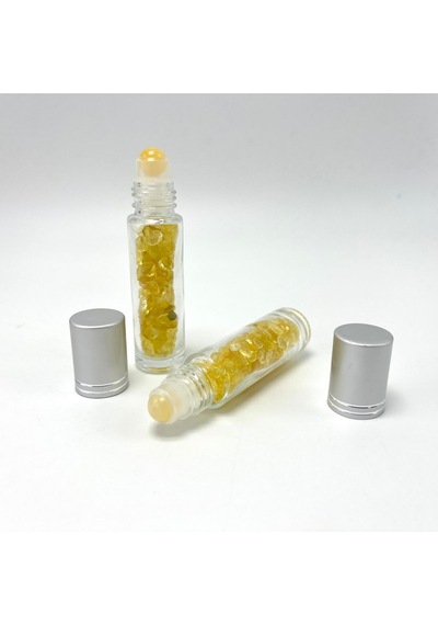 Yıldız Doğal Taş Sertifikalı Sitrin Doğal Taş Esans Şişesi + Roller Masaj Aleti 10 ML