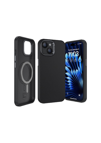 Apple Uyumlu iPhone 15 Plus Kılıf Karbon Fiber Magsafe Şarj Özellikli Benks Hybrid Armorpro 600d Kevlar