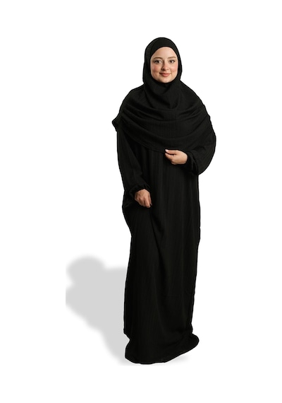 Hürrem Bone 2 Parça Namaz Elbisesi Dokuma Kendinden Desenli 2502 01 Siyah