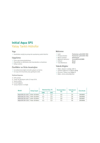 Wilo AQUA SPS 50-5.56 Yatay Tanklı Hidrofor - 2850808