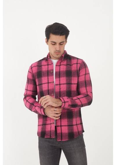 Mcz Giyim Pembe Renk Uzun Kollu Slim Fit Erkek Oduncu Gömleği