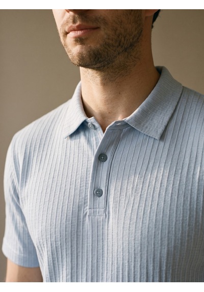 Maccali Erkek Mavi Pamuklu Çizgili Polo Yaka Tişört
