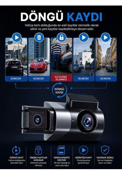 Wi-fi 1080p Araç İçi Kamera 5mp, 170 Açı, Araba Kamerası G-sensör, Döngü Kayıt, 150mah Batarya