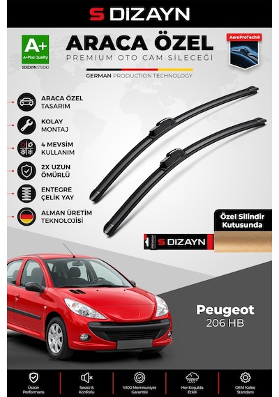 S-dizayn Peugeot 206 Hb Ön Cam Silecek Seti 2009-2012 Premium Araca Özel 65-40 Cm A+ Kalite
