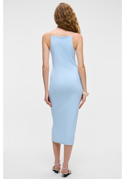 Ethıquet Havvolıne Kadın Havuz Yaka Slim Fit Kolsuz Mavi Elbise
