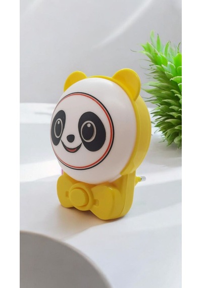 Sevimli Panda Bebek Çocuk Odası Gece Lambası, Prize Tak Çalıştır Anahtarlı, 2 Watt Beyaz Işık Ledli Sarı