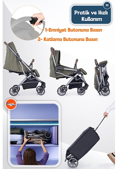 Prego Lotus Pro Kabin Boy Bebek Arabası - Tek Elle Katlanır -Hafif -UV Tenteli - Yağmurluk-Ayak Örtüsü-Kılıf