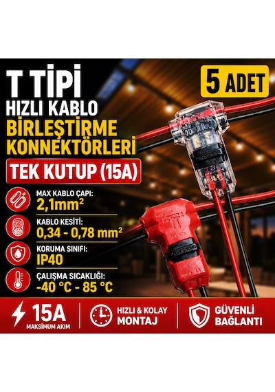 5 Adet Tek Kutup 15a T Tipi Hızlı Kablo Birleştirme Konnektörleri