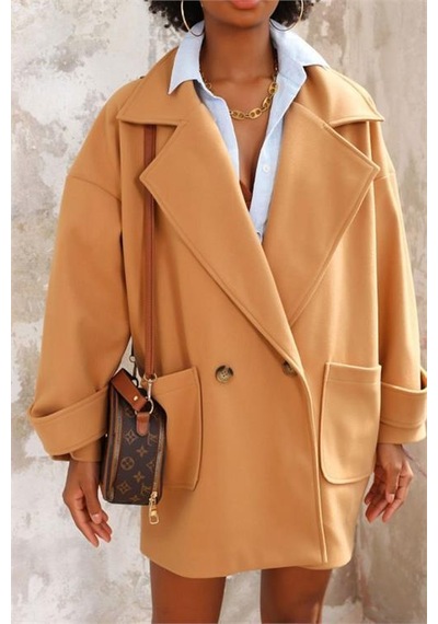 Dip Moda Kadın Camel Kolu Kemerli Kaşe Kaban Dpnbasp6767 Camel