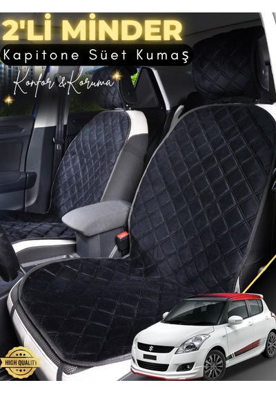 Suzuki Swift Uyumlu 2'li Süet Oto Koltuk Minderi Terletmez Universal Tam Koruma A2 Siyah