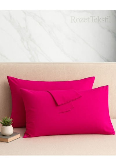 Fuşya Pamuk Kumaş Kapaklı Yastık Kılıfı 2 Adet 50 X 70 Cm