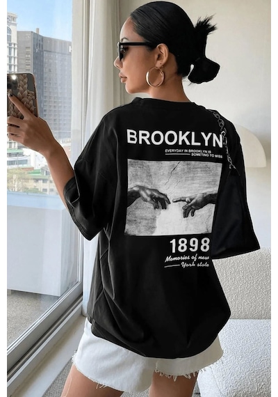 Flood Of Style Unisex 1898 Brooklyn Baskılı T-shirt Siyah