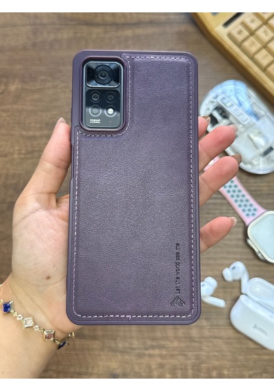 Redmi Note 11 Pro 4g Uyumlu Premium Deri Dokulu Darbelere Karşı Dayanıklı Nazal Silikon Kılıf Mor
