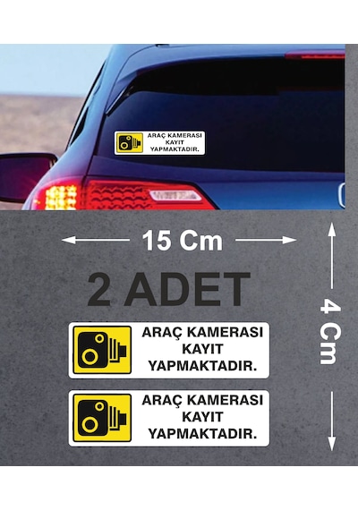 Araç Kamerası Kayıt Yapmaktadır 2 Adet Sticker - Araba Oto Araç Cam Sticker - 00187 15x4 Cm