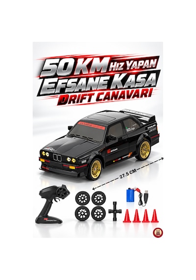 Oyuncak Uzaktan Kumandalı 50 Km/h Hızlı Drift Araba Esp Denge Sistemli 370 Motorlu Şarjlı Led Işıklı Rc Araba 27,5 Cm Siyah