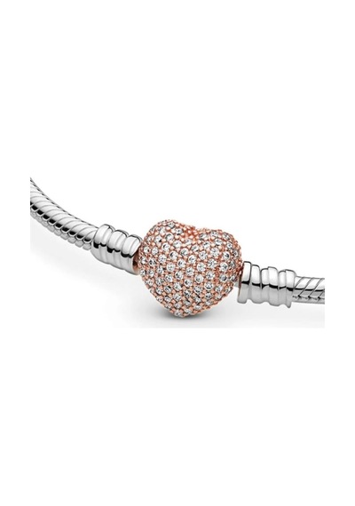 Lunarie Rose Gold Pavé Kalp Klipsli Charm Bileklik Gümüş
