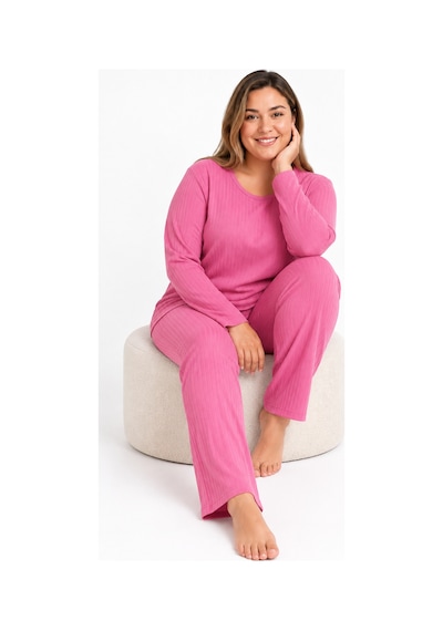 Sleeproom Büyük Beden Pembe Kaşkorse Pijama Takımı