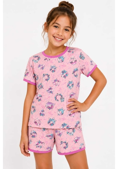 Tenra Kız Çocuk Pamuklu Şortlu Pijama Takımı 3-12 Yaş Mor