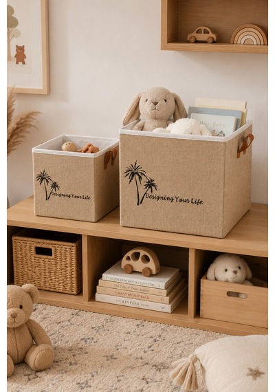 S+m 2li Jüt Saklama Kutusu Seti 20x20x20 Ve 25x25x25 Cm Dolap İçi Raf Düzenleyici Organizer Sepet Doğal