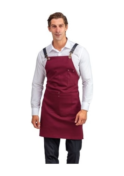 Barista Çift Cepli Bordo Askılı Önlük-Standart-Tek Parça