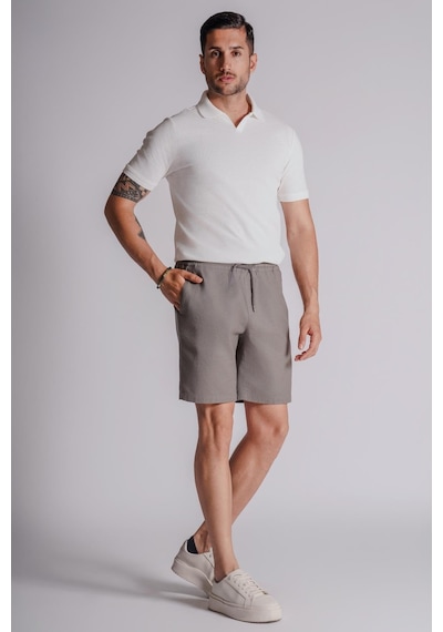 Braccas Erkek Yandan Cepli Beli Lastikli Keten Dokulu Relaxed Fit Jogger Şort Haki Haki