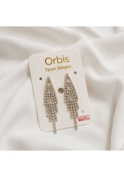 Taşlı Şelale Model Sallantılı Küpe Gümüş