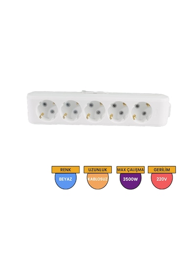 Viko 90113500 Multi-Let Topraklı Çocuk Korumalı Klemensli Grup Priz 5'li Beyaz