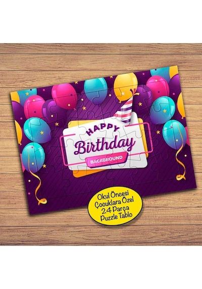 Balonlu Happy Birthday Temalı Çocuklara Özel Puzzle Yapboz Tablo-3195