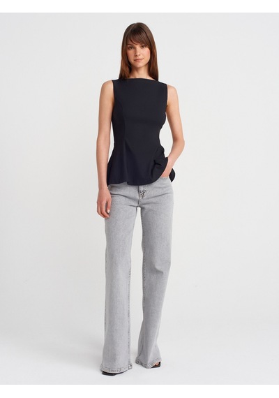 Dilvin 50281 Peplum Top-siyah Siyah