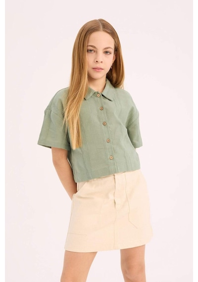 DeFacto Kız Çocuk Cropped Fit Keten Kısa Kollu Gömlek D9143A825SMGN1107