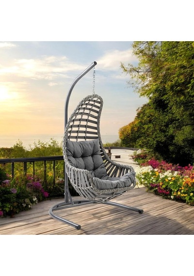 Capri Swing Datça Tekli Rattan Bahçe Balkon Salıncağı Gri Diğer
