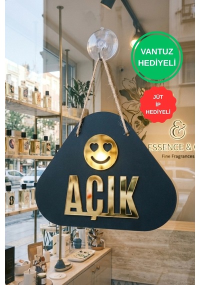 Pleksi Detaylı Emoji Desenli Açık-kapalı Yönlendirme Tabelası-altın