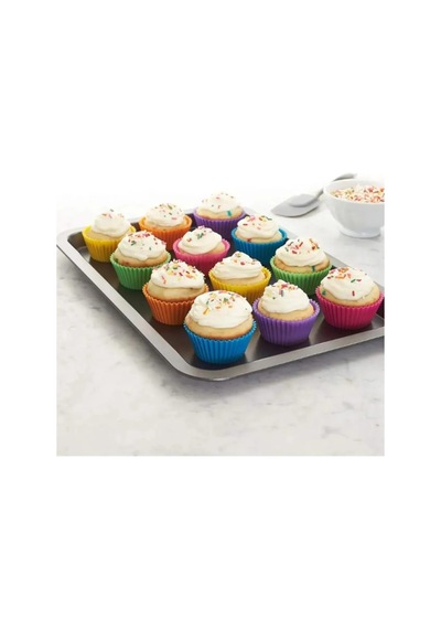12 Adet Silikon Tekrar Kullanılabilir Muffin, Kek, Cupcake Kalıbı Kalıpları Çok Renkli