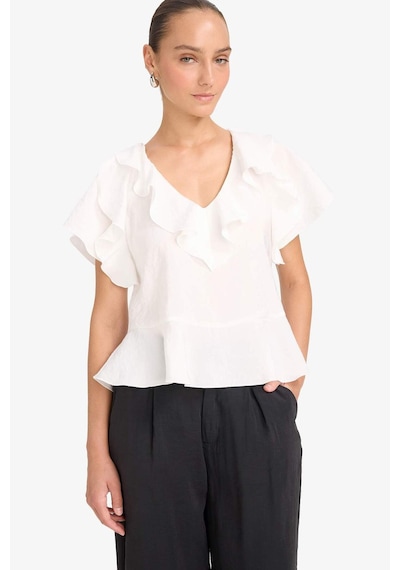 Defacto Regular Fit V Yaka Modal Kısa Kollu Bluz F8319ax25auer85 Ekru