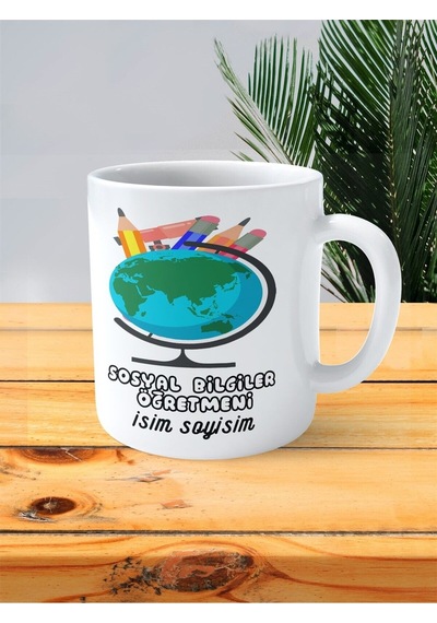 Sosyal Bilgiler Öğretmeni Baskılı Kupa Bardak İsimli Kişiye Özel Kurşun Kalem Çok Renkli