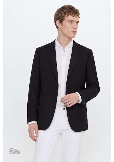 AC&Co / Altınyıldız Classics Erkek Sıyah Slim Fit Dar Kesim Mono Yaka Torba Cepli Blazer Ceket Siyah